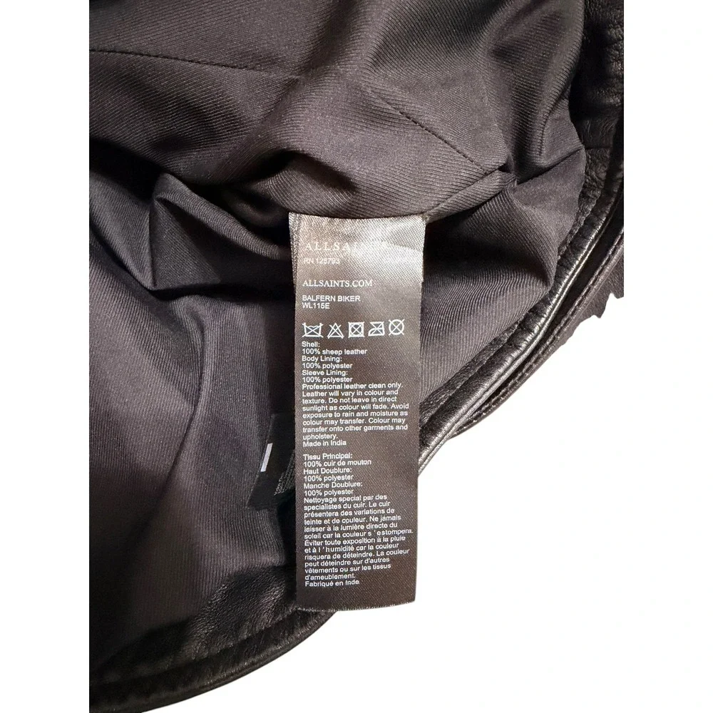 Edgy Moto AllSaints Balfern Sheep Leather‎ Biker Jacket Black size 10 $619